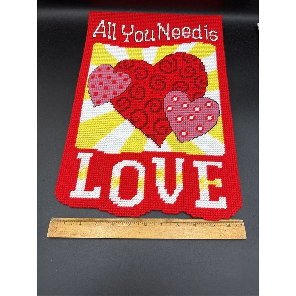 Plastic Canvas February Wall Decor Completed Red Valentine's Love 12 X 18